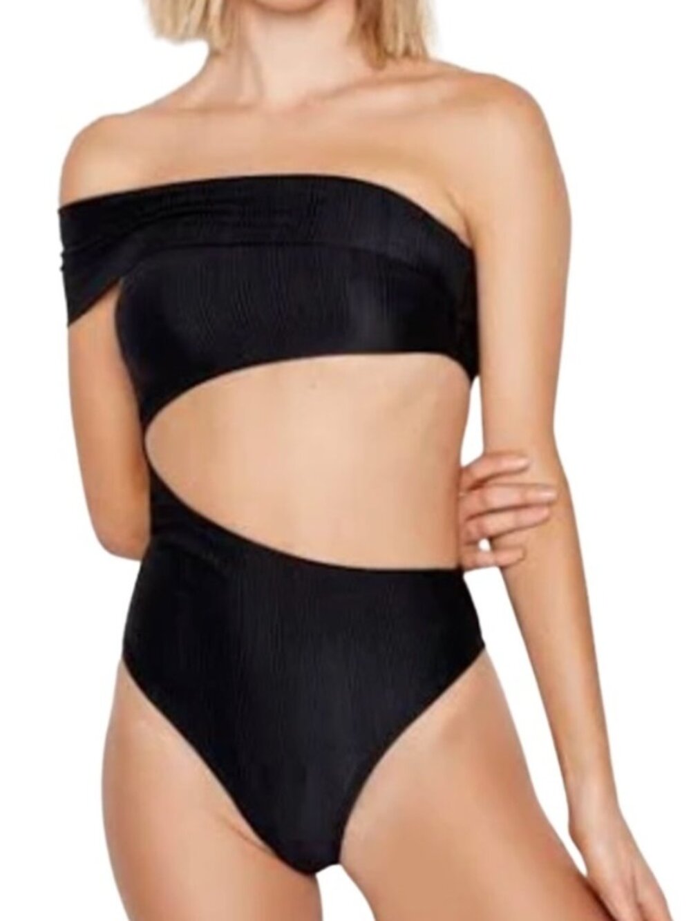 Ris-K Odyssey Ribbed Cutout One-Piece Swimsuit Black S